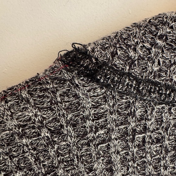 Free People Black and White Waffle Knit Sweater with Lace Up Detail Sleeves - Picture 6 of 7